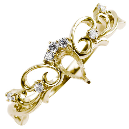 プリンセス リング 空枠 姫リング 指輪 可愛い ペアシェイプ 3×5mm アラベスク 甘め 上品 ティアラ 曲線 フェアリーテイル 簡単 セミオーダー (品番 mr-0483-kw)