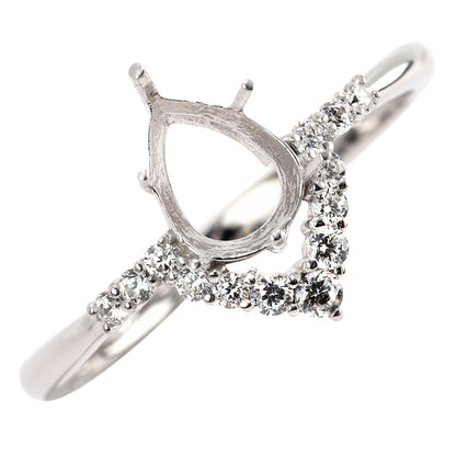 V字 レディース リング 空枠 セミオーダー ペアシェイプ 5mm×7mm 指輪 SV925 K10 K18 Pt900 ティアドロップ クラウン 細身 プリンセスリングン (品番 mr-0484-kw)