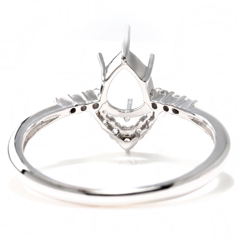 V字 レディース リング 空枠 セミオーダー ペアシェイプ 5mm×7mm 指輪 SV925 K10 K18 Pt900 ティアドロップ クラウン 細身 プリンセスリングン (品番 mr-0484-kw)