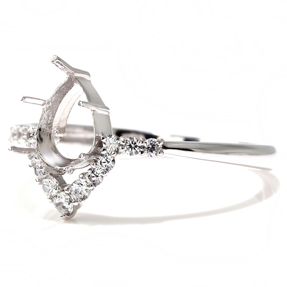 V字 レディース リング 空枠 セミオーダー ペアシェイプ 5mm×7mm 指輪 SV925 K10 K18 Pt900 ティアドロップ クラウン 細身 プリンセスリングン (品番 mr-0484-kw)