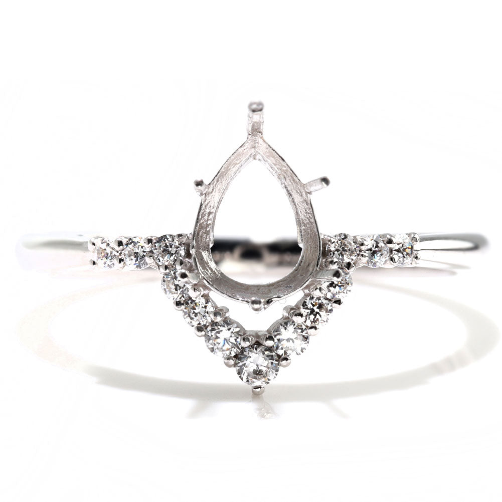 V字 レディース リング 空枠 セミオーダー ペアシェイプ 5mm×7mm 指輪 SV925 K10 K18 Pt900 ティアドロップ クラウン 細身 プリンセスリングン (品番 mr-0484-kw)