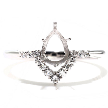 V字 レディース リング 空枠 セミオーダー ペアシェイプ 5mm×7mm 指輪 SV925 K10 K18 Pt900 ティアドロップ クラウン 細身 プリンセスリングン (品番 mr-0484-kw)