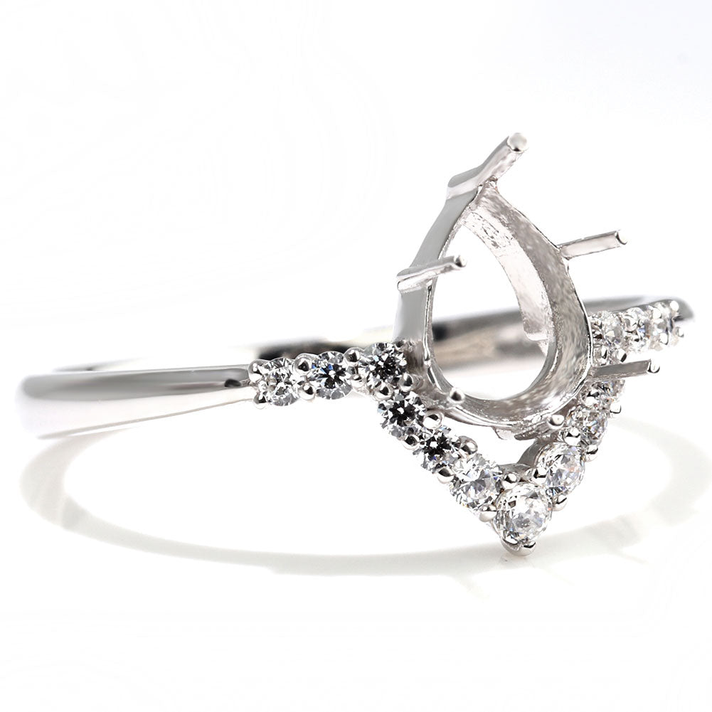 V字 レディース リング 空枠 セミオーダー ペアシェイプ 5mm×7mm 指輪 SV925 K10 K18 Pt900 ティアドロップ クラウン 細身 プリンセスリングン (品番 mr-0484-kw)