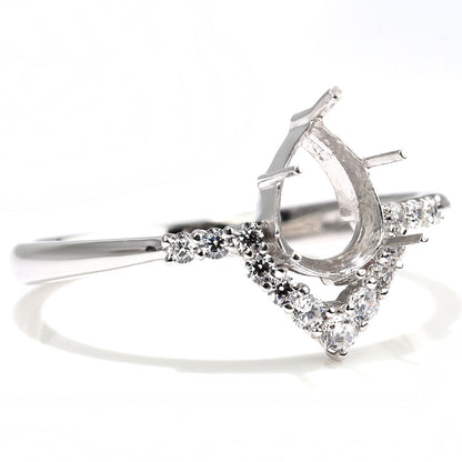 V字 レディース リング 空枠 セミオーダー ペアシェイプ 5mm×7mm 指輪 SV925 K10 K18 Pt900 ティアドロップ クラウン 細身 プリンセスリングン (品番 mr-0484-kw)