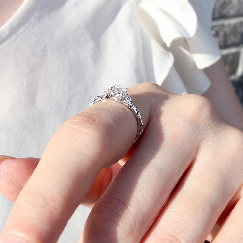 鑑定書付き ダイヤモンド 指輪 0.5ct K18 Pt900 エンゲージリング ボタニカル 婚約指輪 SI VS VVS 高品質 アラベスク 結婚記念日 婚約 サプライズ (品番 mr-0485-4-cgl-2)