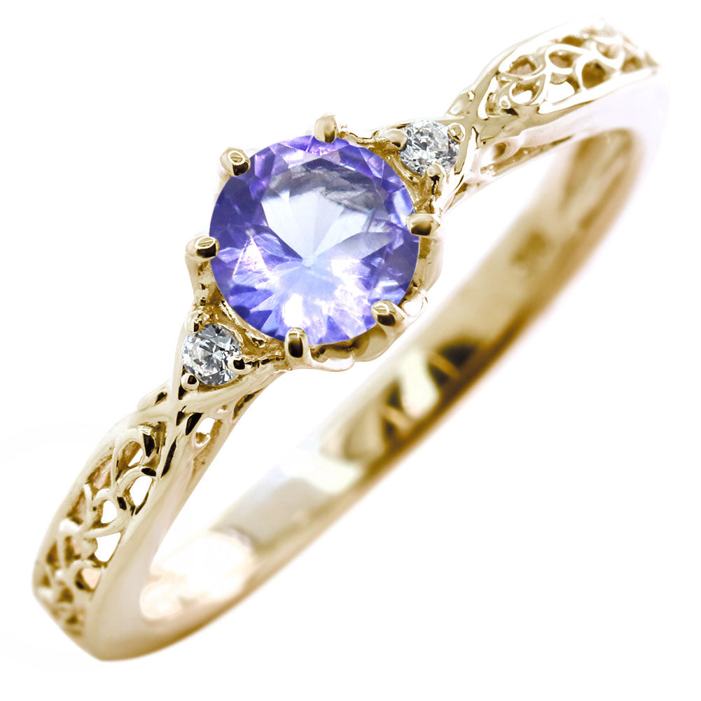 選べる誕生石 レディース リング K10 指輪 5mm 唐草 可愛い 透かし人気 つぼみ フラワー 花 エレガント K18 Pt900 SV925 フェミニン 妻 彼女 記念日 (品番 mr-0486)