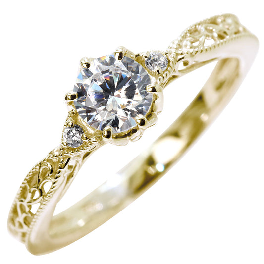 ダイヤモンド リング 鑑定書付き ミルグレイン K18 Pt900 大粒 0.5ct 高品質 SI VS VVS 唐草 透かし 婚約指輪 結婚記念日 おすすめ プレゼント (品番 mr-0487-4-cgl-2)