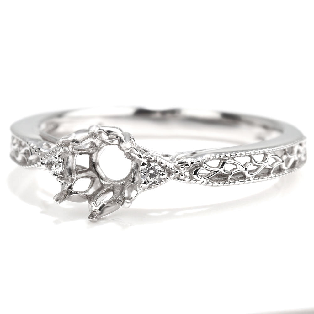 アンティークリング 空枠 簡単 セミオーダー 指輪 5mm カスタムルース 唐草 ミルグレイン キラキラ 透かし 特別 成人祝い 誕生日 記念日 ギフト (品番 mr-0487-kw)