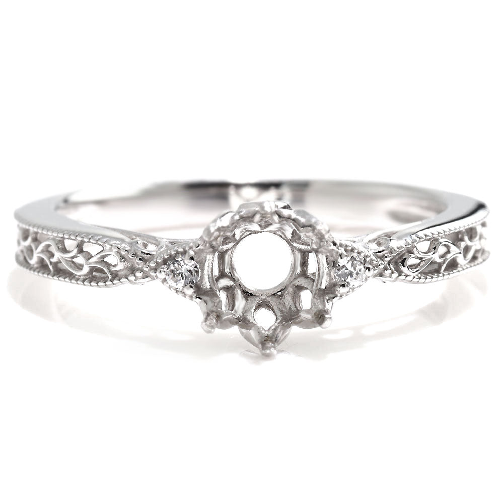 アンティークリング 空枠 簡単 セミオーダー 指輪 5mm カスタムルース 唐草 ミルグレイン キラキラ 透かし 特別 成人祝い 誕生日 記念日 ギフト (品番 mr-0487-kw)