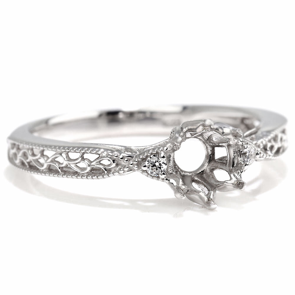 アンティークリング 空枠 簡単 セミオーダー 指輪 5mm カスタムルース 唐草 ミルグレイン キラキラ 透かし 特別 成人祝い 誕生日 記念日 ギフト (品番 mr-0487-kw)