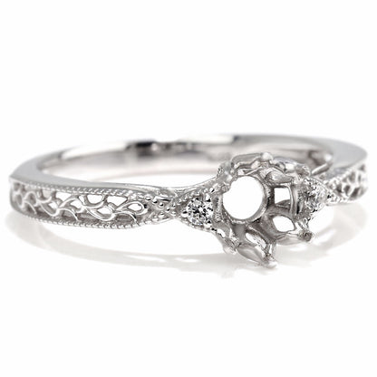 アンティークリング 空枠 簡単 セミオーダー 指輪 5mm カスタムルース 唐草 ミルグレイン キラキラ 透かし 特別 成人祝い 誕生日 記念日 ギフト (品番 mr-0487-kw)