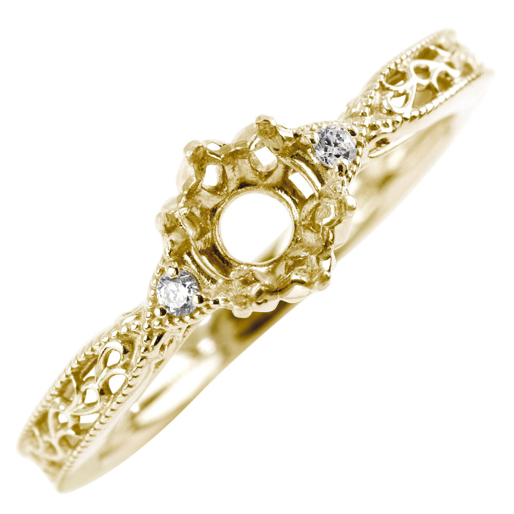 アンティークリング 空枠 簡単 セミオーダー 指輪 5mm カスタムルース 唐草 ミルグレイン キラキラ 透かし 特別 成人祝い 誕生日 記念日 ギフト (品番 mr-0487-kw)