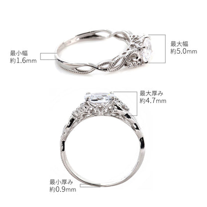 指輪 空枠 セミオーダー リング 5×7mm 枠 唐草 ミルグレイン プラチナ 18金 10金 シルバー 曲線美 ウェーブ 組み合わせ自由 オリジナルジュエリー (品番 mr-0488-kw)