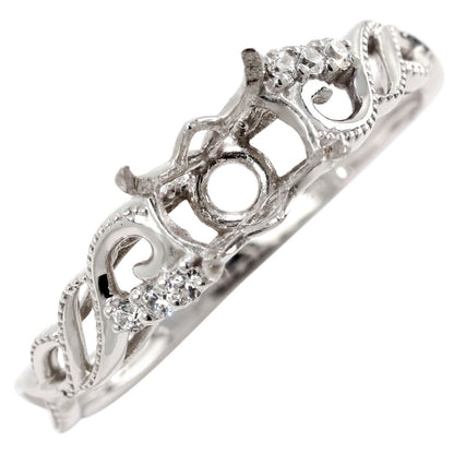 指輪 空枠 セミオーダー リング 5×7mm 枠 唐草 ミルグレイン プラチナ 18金 10金 シルバー 曲線美 ウェーブ 組み合わせ自由 オリジナルジュエリー (品番 mr-0488-kw)