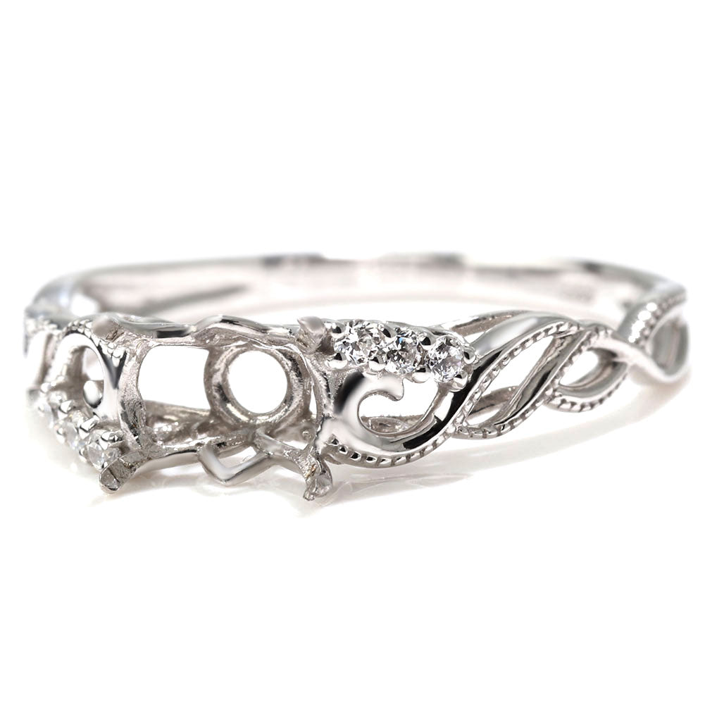 指輪 空枠 セミオーダー リング 5×7mm 枠 唐草 ミルグレイン プラチナ 18金 10金 シルバー 曲線美 ウェーブ 組み合わせ自由 オリジナルジュエリー (品番 mr-0488-kw)