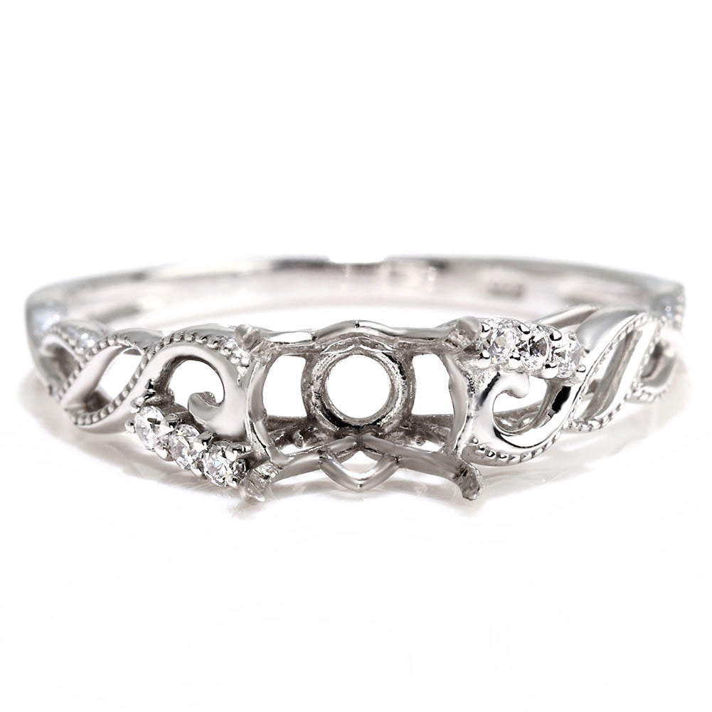 指輪 空枠 セミオーダー リング 5×7mm 枠 唐草 ミルグレイン プラチナ 18金 10金 シルバー 曲線美 ウェーブ 組み合わせ自由 オリジナルジュエリー (品番 mr-0488-kw)