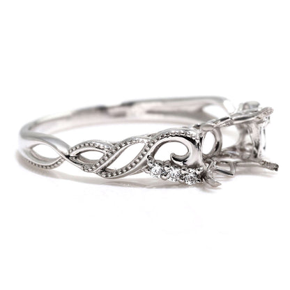 指輪 空枠 セミオーダー リング 5×7mm 枠 唐草 ミルグレイン プラチナ 18金 10金 シルバー 曲線美 ウェーブ 組み合わせ自由 オリジナルジュエリー (品番 mr-0488-kw)