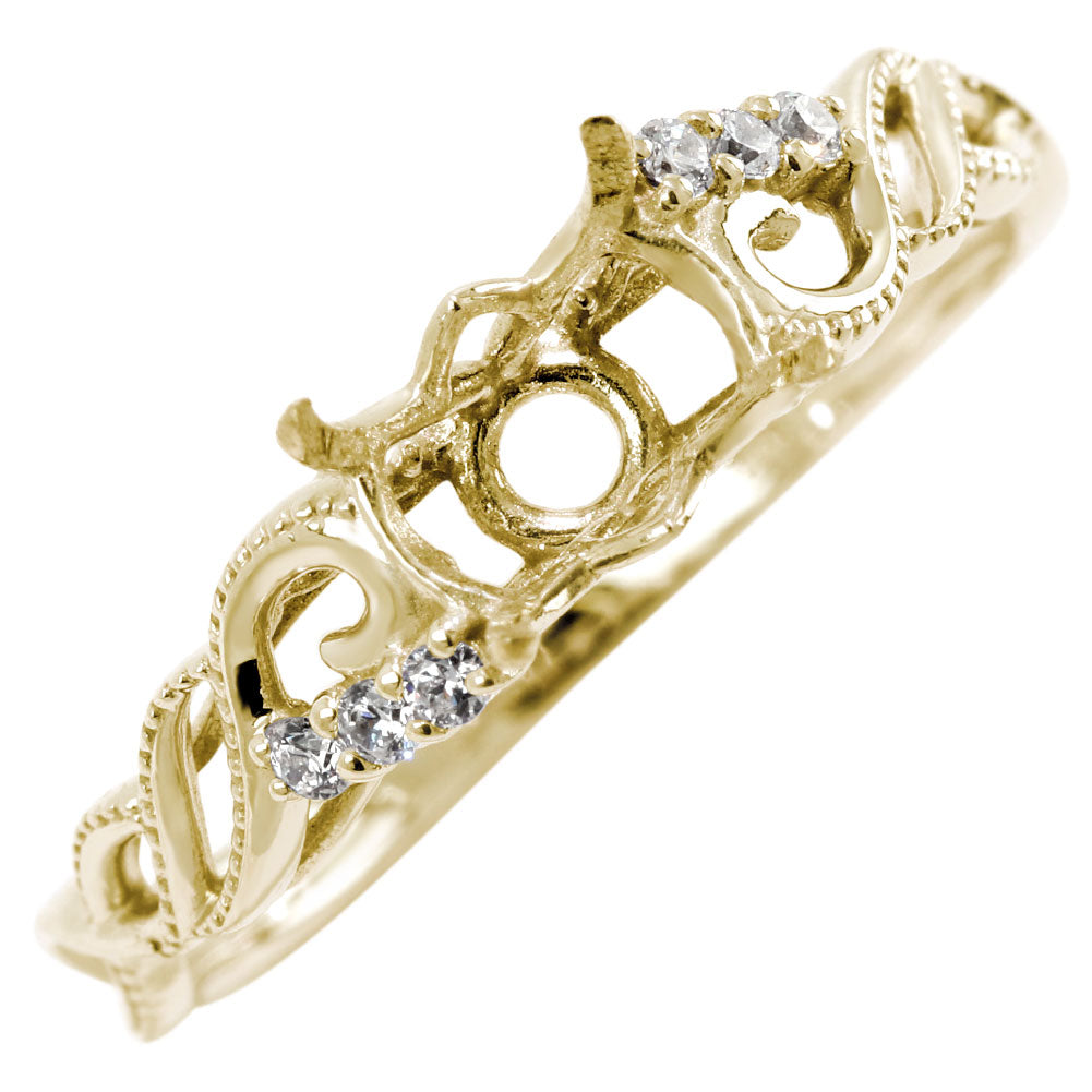 指輪 空枠 セミオーダー リング 5×7mm 枠 唐草 ミルグレイン プラチナ 18金 10金 シルバー 曲線美 ウェーブ 組み合わせ自由 オリジナルジュエリー (品番 mr-0488-kw)