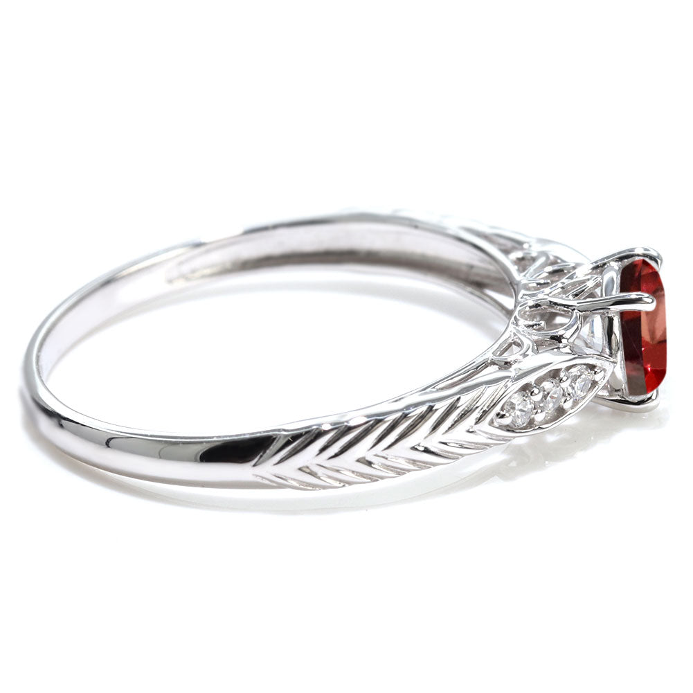 選べる誕生石 大粒 指輪 レディース 10金 18金 プラチナ シルバー リーフ柄 5mm 唐草 透かし アンティーク エレガント ルース カスタム プレゼント (品番 mr-0489)