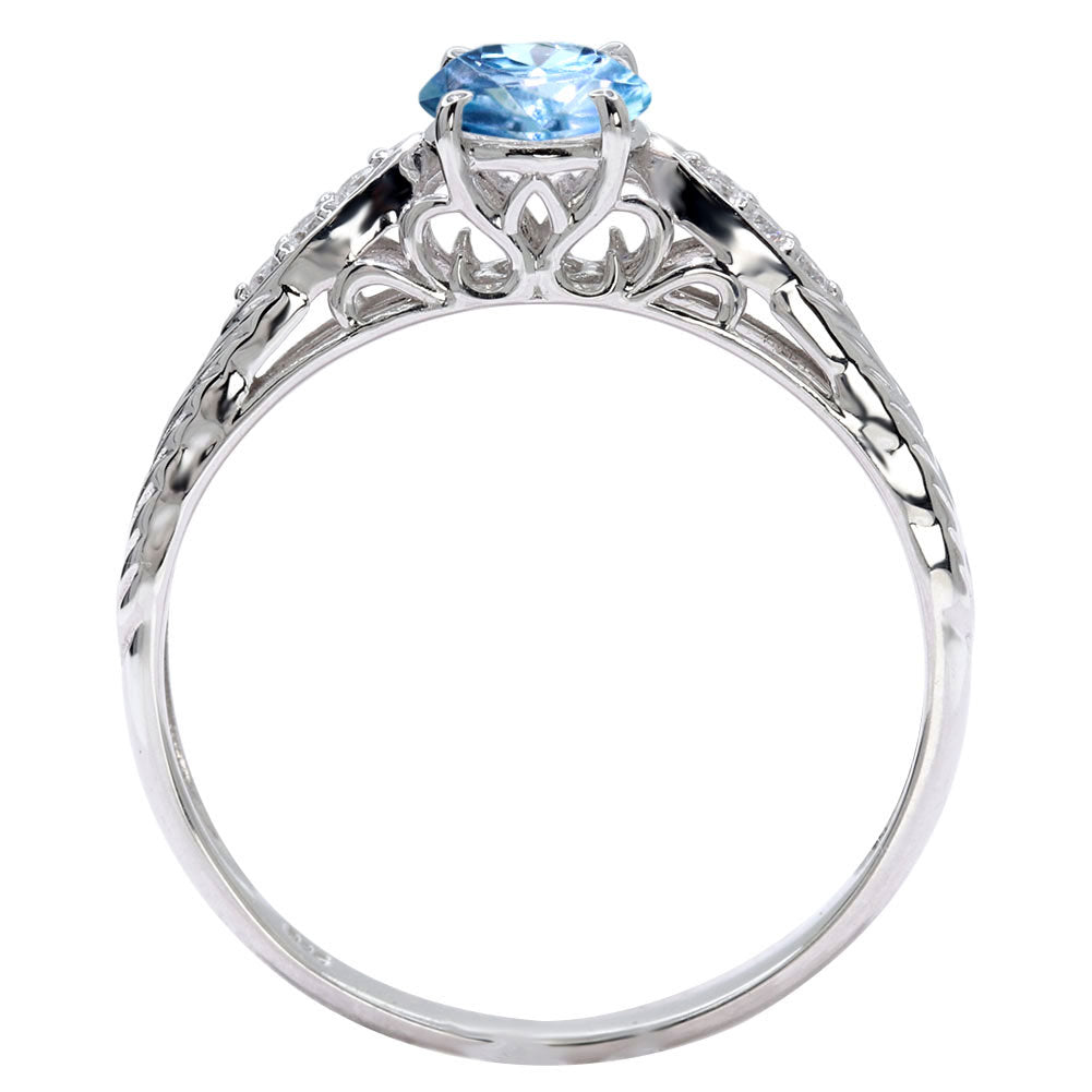 選べる誕生石 大粒 指輪 レディース 10金 18金 プラチナ シルバー リーフ柄 5mm 唐草 透かし アンティーク エレガント ルース カスタム プレゼント (品番 mr-0489)