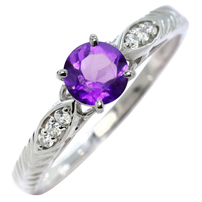 選べる誕生石 大粒 指輪 レディース 10金 18金 プラチナ シルバー リーフ柄 5mm 唐草 透かし アンティーク エレガント ルース カスタム プレゼント (品番 mr-0489)