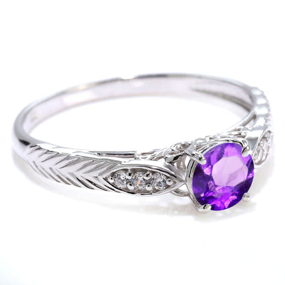 選べる誕生石 大粒 指輪 レディース 10金 18金 プラチナ シルバー リーフ柄 5mm 唐草 透かし アンティーク エレガント ルース カスタム プレゼント (品番 mr-0489)