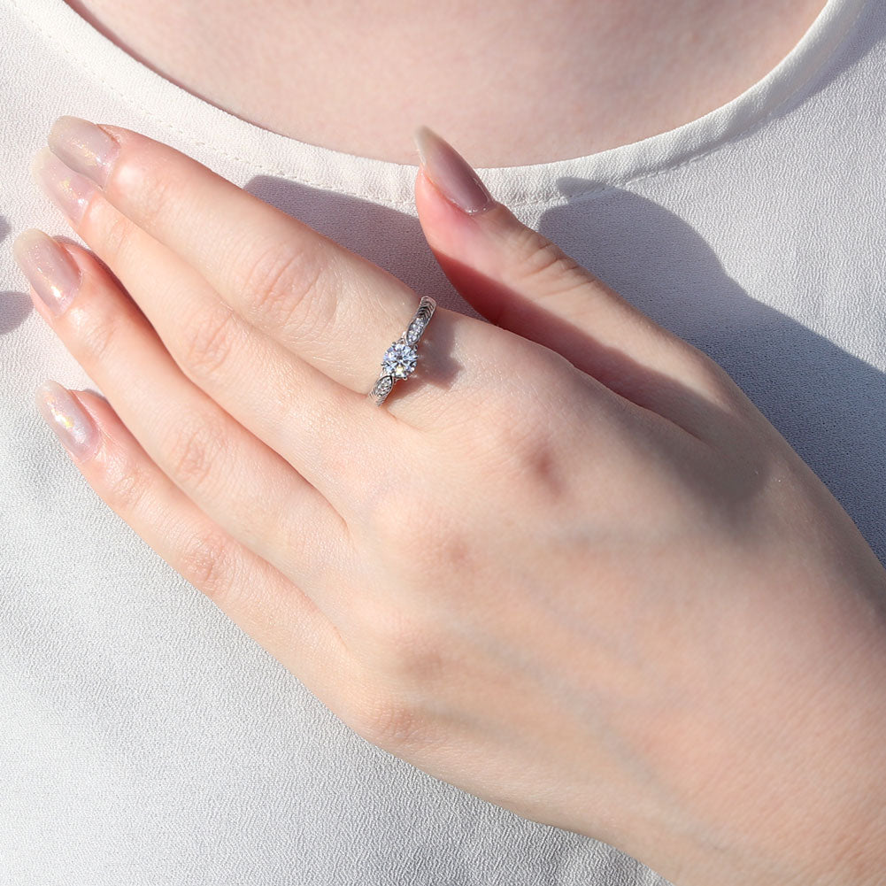 選べる誕生石 大粒 指輪 レディース 10金 18金 プラチナ シルバー リーフ柄 5mm 唐草 透かし アンティーク エレガント ルース カスタム プレゼント (品番 mr-0489)