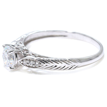 ダイヤモンド リング K18 Pt900 婚約指輪 鑑定書付き 0.5ct 高品質 リーフ模様 唐草 透かし プロポーズ 結婚 サプライズ プレゼント (品番 mr-0489-4-cgl-2)