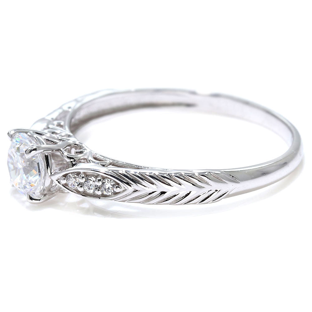 選べる誕生石 大粒 指輪 レディース 10金 18金 プラチナ シルバー リーフ柄 5mm 唐草 透かし アンティーク エレガント ルース カスタム プレゼント (品番 mr-0489)