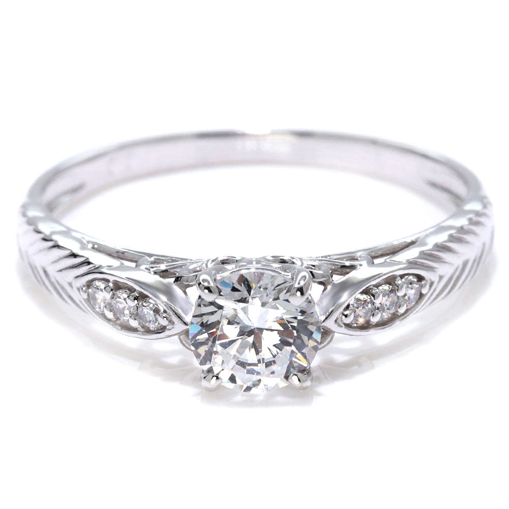 ダイヤモンド リング K18 Pt900 婚約指輪 鑑定書付き 0.5ct 高品質 リーフ模様 唐草 透かし プロポーズ 結婚 サプライズ プレゼント (品番 mr-0489-4-cgl-2)