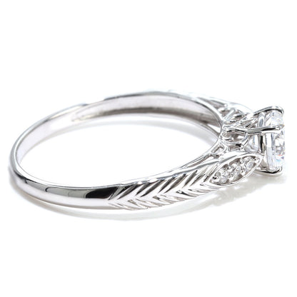 ダイヤモンド リング K18 Pt900 婚約指輪 鑑定書付き 0.5ct 高品質 リーフ模様 唐草 透かし プロポーズ 結婚 サプライズ プレゼント (品番 mr-0489-4-cgl-2)