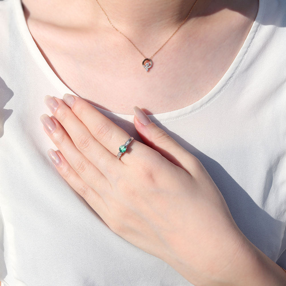 選べる誕生石 大粒 指輪 レディース 10金 18金 プラチナ シルバー リーフ柄 5mm 唐草 透かし アンティーク エレガント ルース カスタム プレゼント (品番 mr-0489)