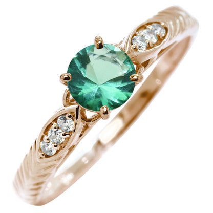 選べる誕生石 大粒 指輪 レディース 10金 18金 プラチナ シルバー リーフ柄 5mm 唐草 透かし アンティーク エレガント ルース カスタム プレゼント (品番 mr-0489)