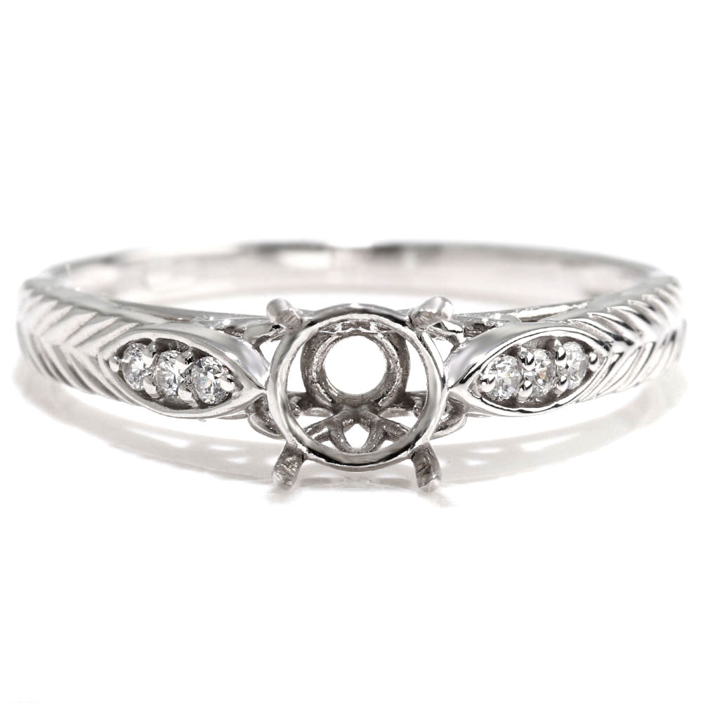 指輪 空枠 5mm 枠 セミオーダー リング ジュエリーリフォーム リーフ柄 アンティーク 透かし アラベスク K18 K10 Pt900 SV925 カスタム ルース (品番 mr-0489-kw)