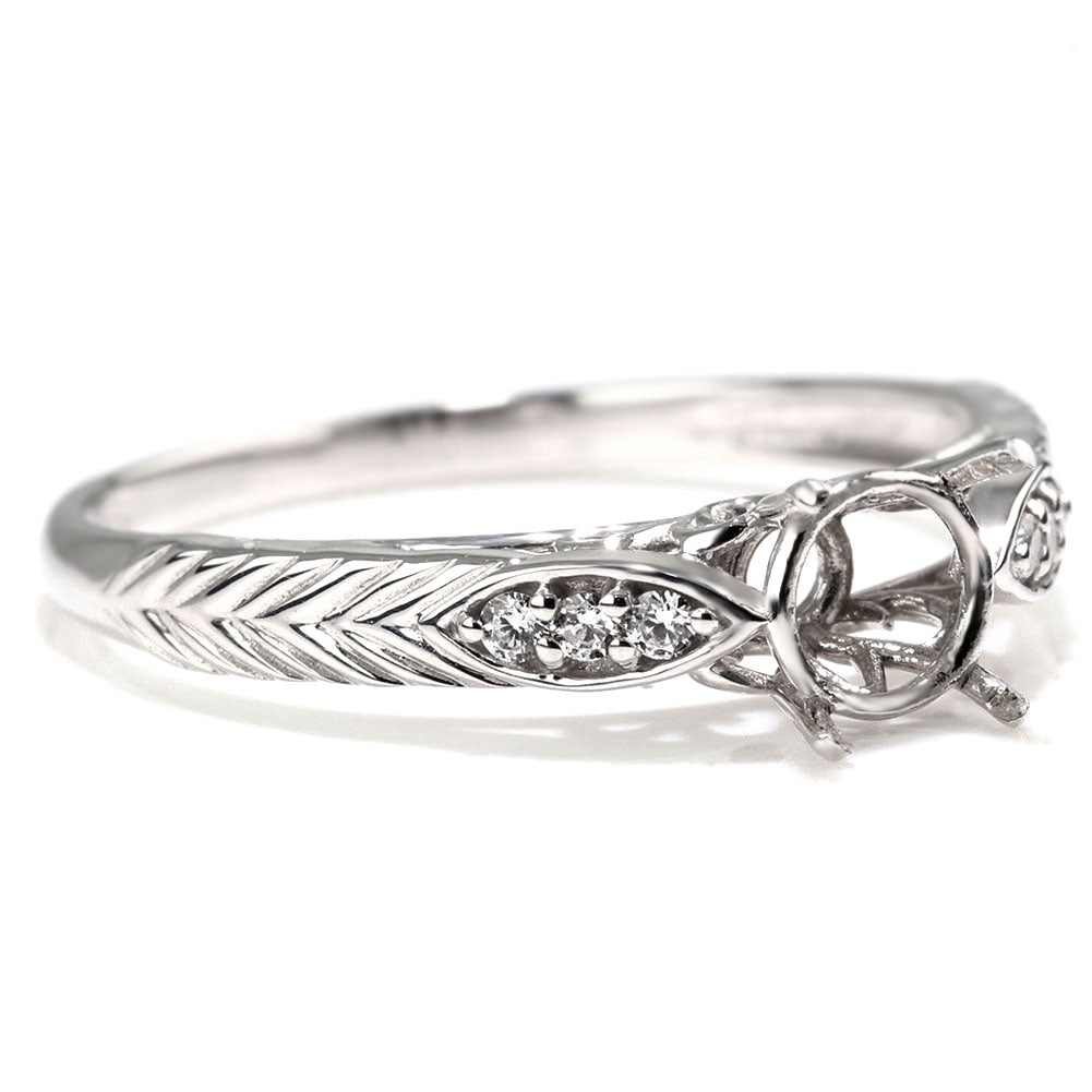 指輪 空枠 5mm 枠 セミオーダー リング ジュエリーリフォーム リーフ柄 アンティーク 透かし アラベスク K18 K10 Pt900 SV925 カスタム ルース (品番 mr-0489-kw)