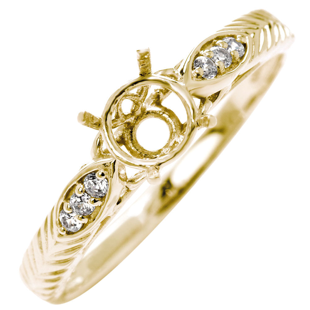 指輪 空枠 5mm 枠 セミオーダー リング ジュエリーリフォーム リーフ柄 アンティーク 透かし アラベスク K18 K10 Pt900 SV925 カスタム ルース (品番 mr-0489-kw)