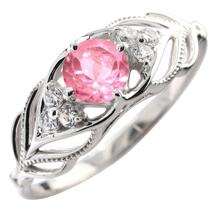 レディース リング 選べる誕生石 指輪 5mm リーフ 綺麗 ミル打ち 女性 おすすめ クラシック ジュエリー 日本製 アニバーサリープレゼント エレガント (品番 mr-0490)