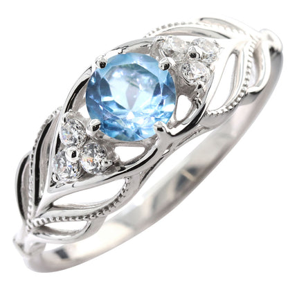 レディース リング 選べる誕生石 指輪 5mm リーフ 綺麗 ミル打ち 女性 おすすめ クラシック ジュエリー 日本製 アニバーサリープレゼント エレガント (品番 mr-0490)