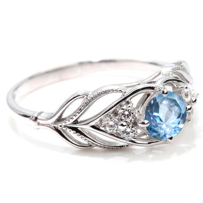 レディース リング 選べる誕生石 指輪 5mm リーフ 綺麗 ミル打ち 女性 おすすめ クラシック ジュエリー 日本製 アニバーサリープレゼント エレガント (品番 mr-0490)