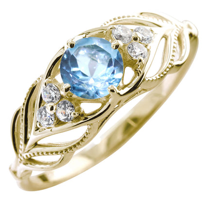 レディース リング 選べる誕生石 指輪 5mm リーフ 綺麗 ミル打ち 女性 おすすめ クラシック ジュエリー 日本製 アニバーサリープレゼント エレガント (品番 mr-0490)