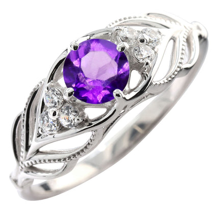 レディース リング 選べる誕生石 指輪 5mm リーフ 綺麗 ミル打ち 女性 おすすめ クラシック ジュエリー 日本製 アニバーサリープレゼント エレガント (品番 mr-0490)