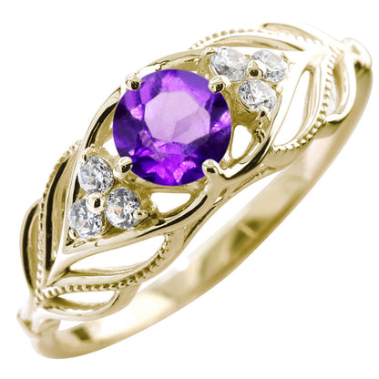 レディース リング 選べる誕生石 指輪 5mm リーフ 綺麗 ミル打ち 女性 おすすめ クラシック ジュエリー 日本製 アニバーサリープレゼント エレガント (品番 mr-0490)