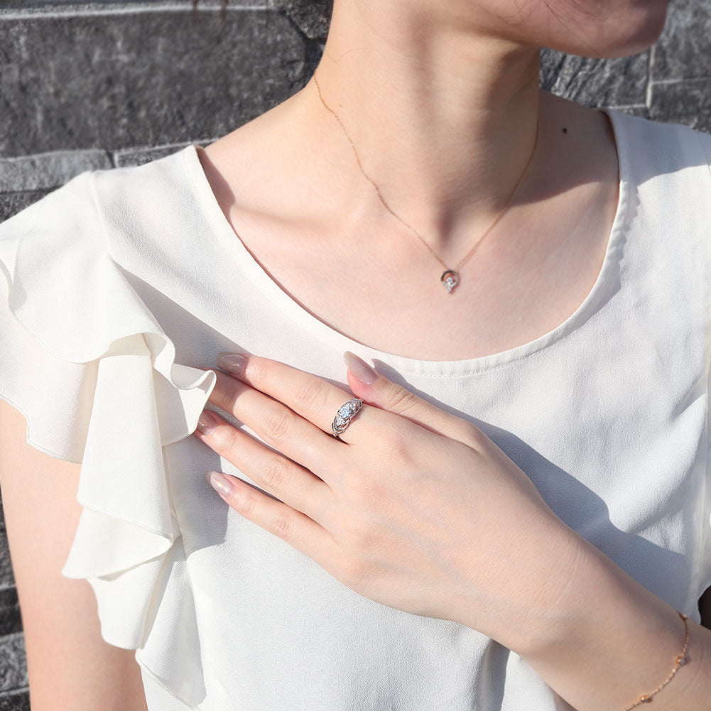 レディース リング 選べる誕生石 指輪 5mm リーフ 綺麗 ミル打ち 女性 おすすめ クラシック ジュエリー 日本製 アニバーサリープレゼント エレガント (品番 mr-0490)