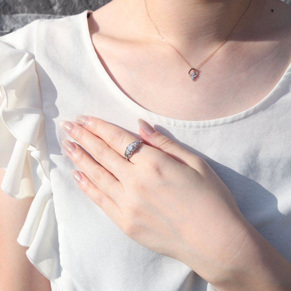 レディース リング 選べる誕生石 指輪 5mm リーフ 綺麗 ミル打ち 女性 おすすめ クラシック ジュエリー 日本製 アニバーサリープレゼント エレガント (品番 mr-0490)