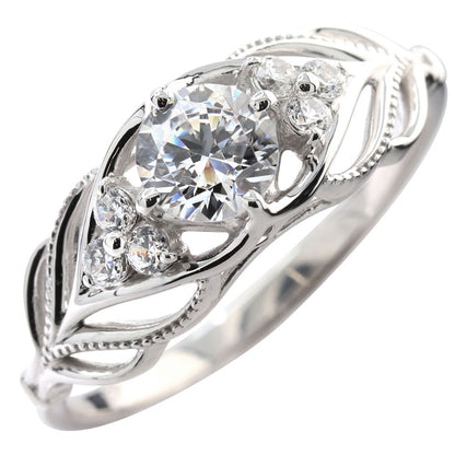 婚約指輪 ダイヤモンド 大粒 0.5ct 18金 プラチナ リング 鑑定書付き 指輪 高品質 SI VS VVS ボタニカル 透かし 可愛い プロポーズ サプライズ (品番 mr-0490-4-cgl-2)