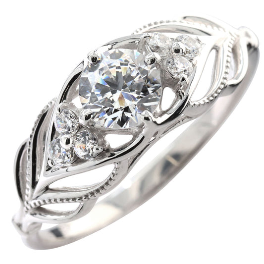 婚約指輪 ダイヤモンド 大粒 0.5ct 18金 プラチナ リング 鑑定書付き 指輪 高品質 SI VS VVS ボタニカル 透かし 可愛い プロポーズ サプライズ (品番 mr-0490-4-cgl-2)