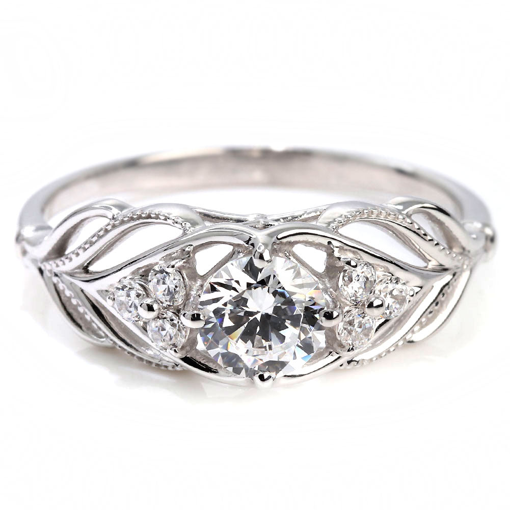 婚約指輪 ダイヤモンド 大粒 0.5ct 18金 プラチナ リング 鑑定書付き 指輪 高品質 SI VS VVS ボタニカル 透かし 可愛い プロポーズ サプライズ (品番 mr-0490-4-cgl-2)