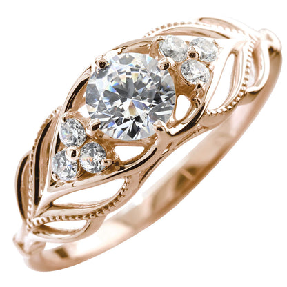婚約指輪 ダイヤモンド 大粒 0.5ct 18金 プラチナ リング 鑑定書付き 指輪 高品質 SI VS VVS ボタニカル 透かし 可愛い プロポーズ サプライズ (品番 mr-0490-4-cgl-2)