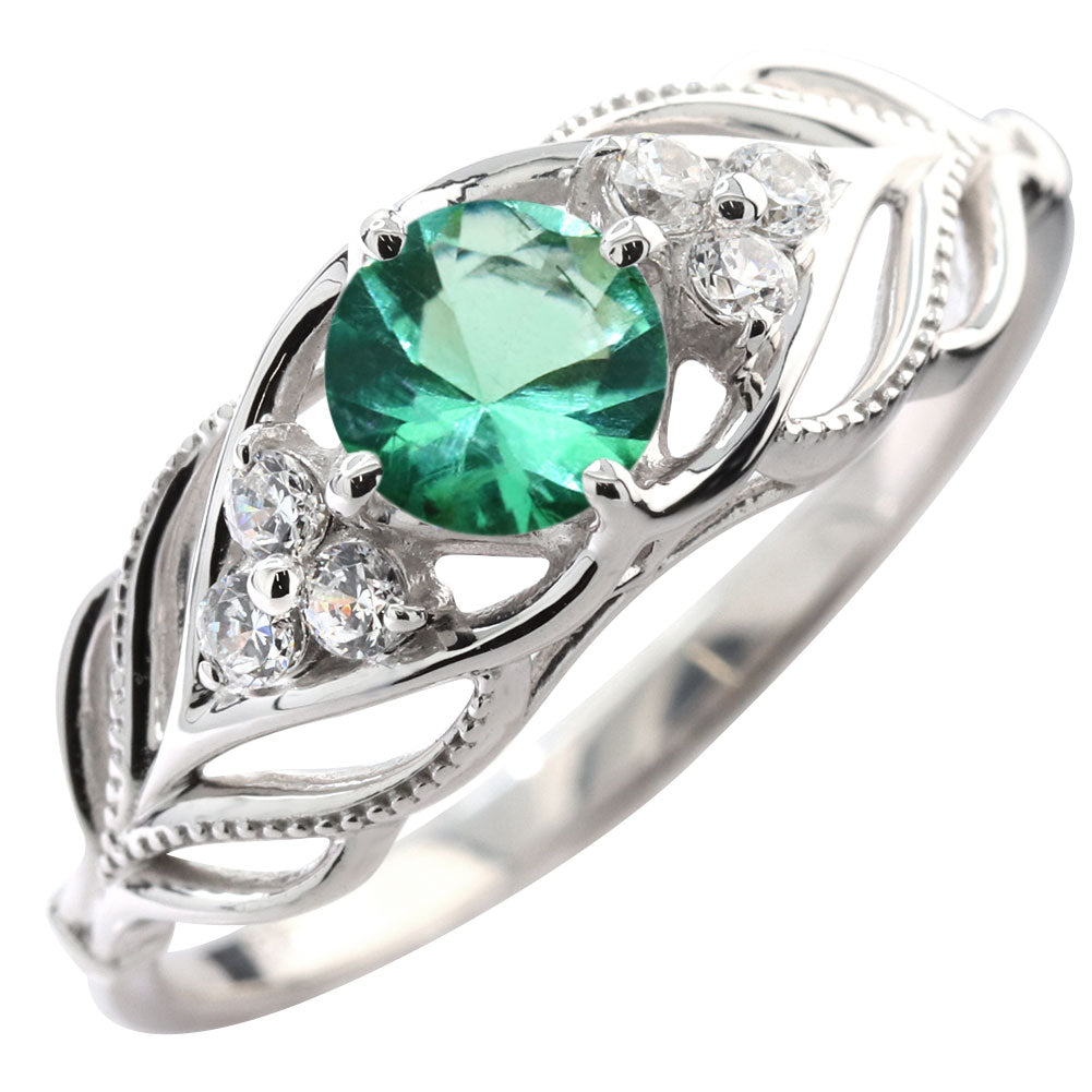 レディース リング 選べる誕生石 指輪 5mm リーフ 綺麗 ミル打ち 女性 おすすめ クラシック ジュエリー 日本製 アニバーサリープレゼント エレガント (品番 mr-0490)