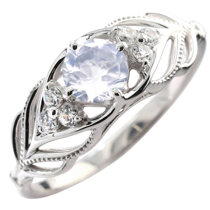 レディース リング 選べる誕生石 指輪 5mm リーフ 綺麗 ミル打ち 女性 おすすめ クラシック ジュエリー 日本製 アニバーサリープレゼント エレガント (品番 mr-0490)